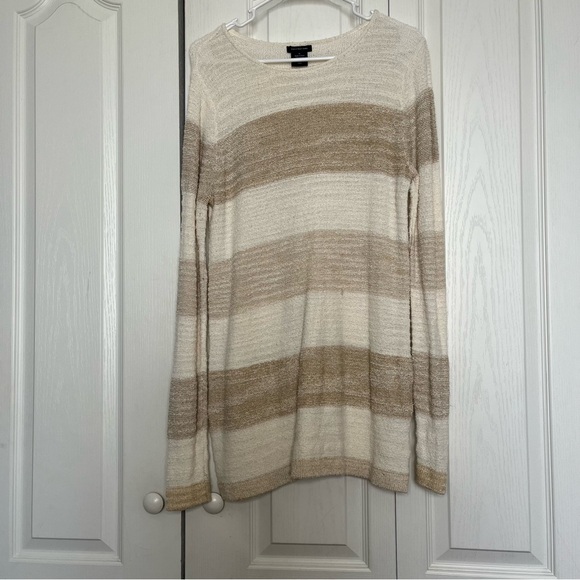 Calvin Klein Jeans Sweaters - Striped Sweater by Calvin Klein- Cream and Tan
